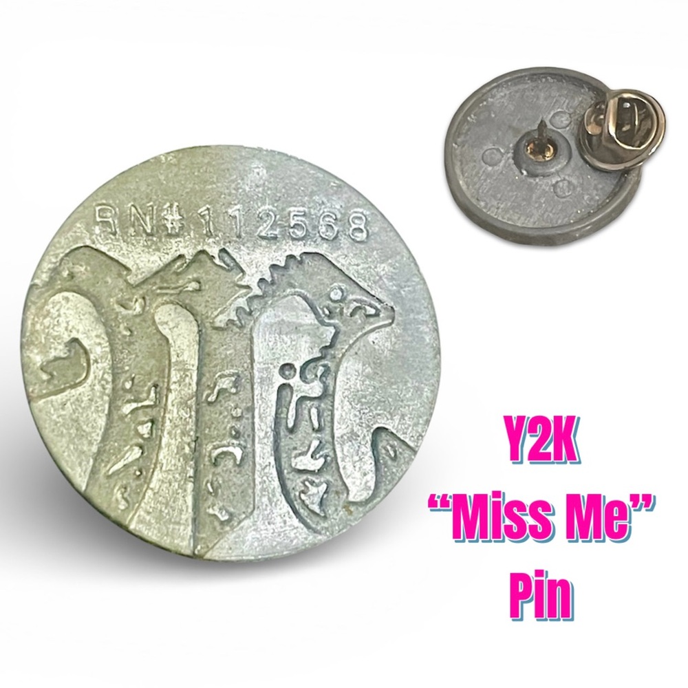 Y2K Miss Me logo Silver gunmetal decorative pin for clothing medium brooch